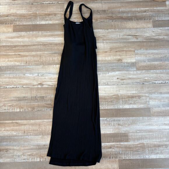 Reformation Hosby Tie Front Ribbed Knit Black Dress Size L - Picture 6 of 7